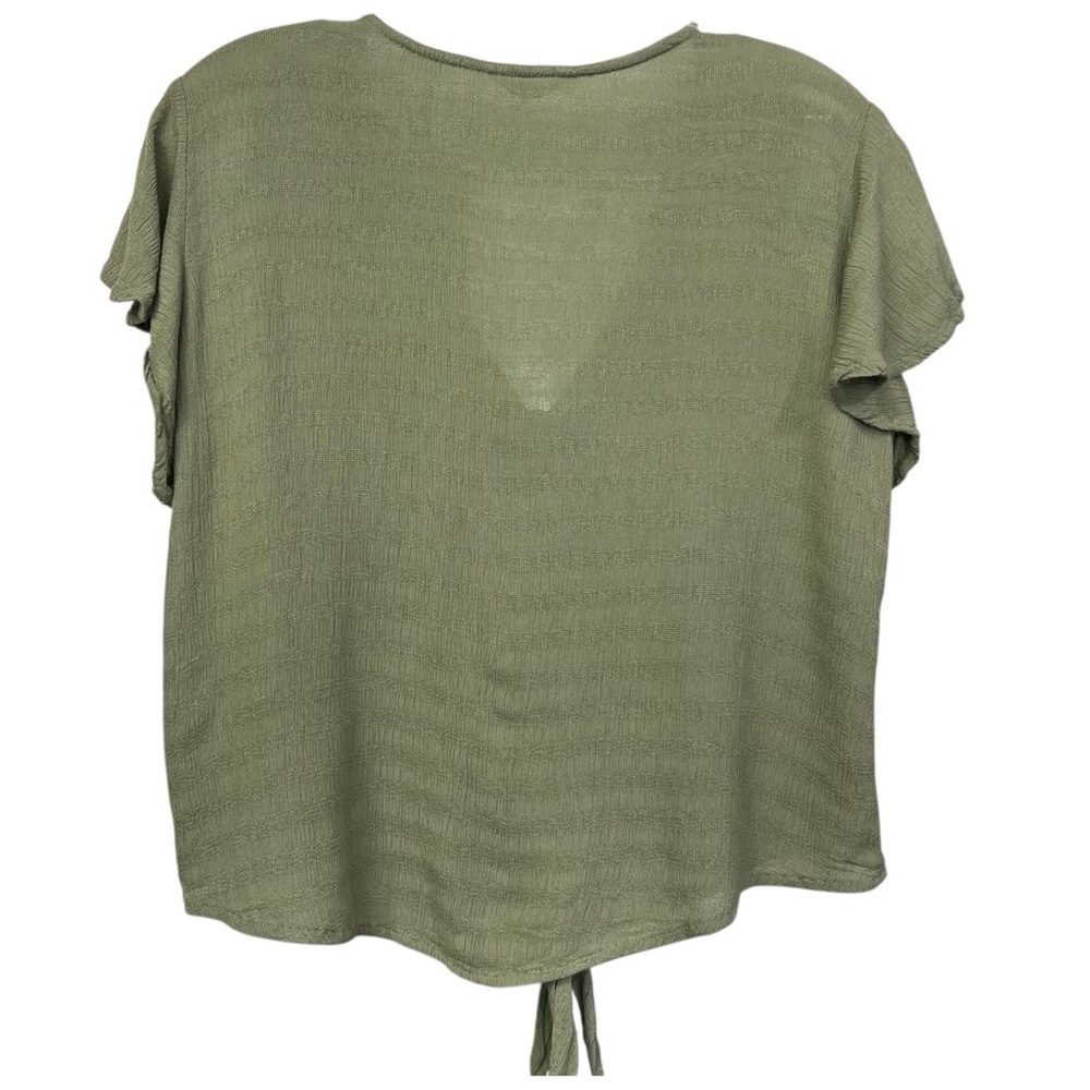 Lot Of Two Blouse Top Womens Sz L Green & Brown Leopard Shor Sleeve tie front - Picture 5 of 10